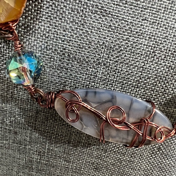 Wire Wrapped Necklace Handmade With Crystals of Various colors, Measures 24” in - Picture 3 of 12